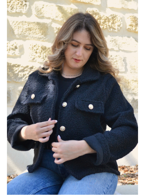 Veste courte bouclette - Noir